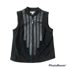 Black leather suede Peter Nygard studded vest
